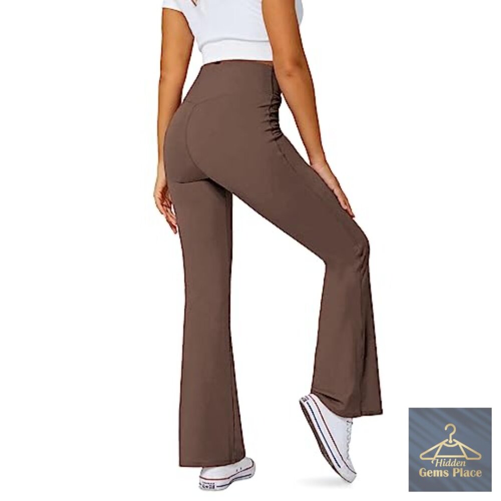 High Waisted Flare Leggings with Pockets Tummy Control Yoga Pants - Picture 4 of 6